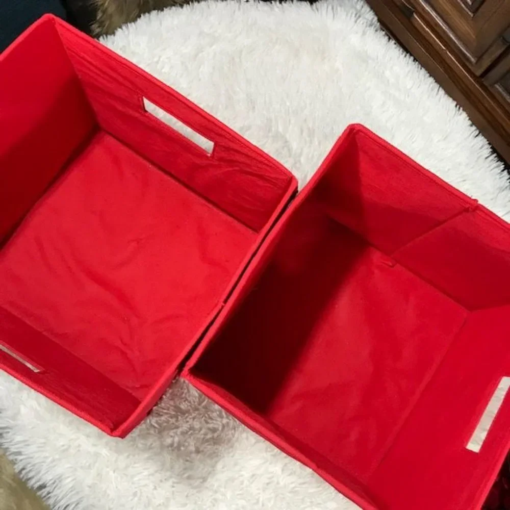 Set of 2 Red Canvas Collapsible Storage Bins